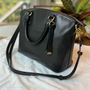 Brahmin Black Leather Satchel with Gold Hardware